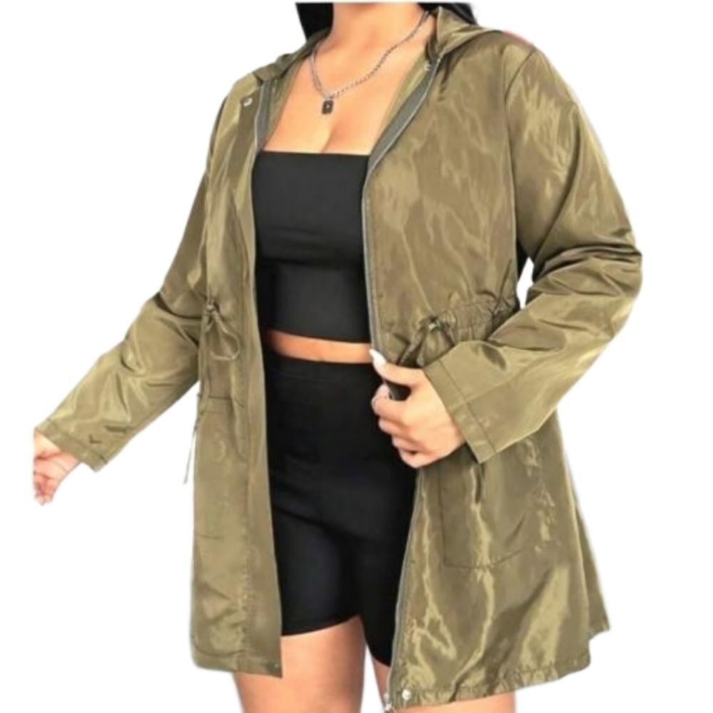 Women's Plus Size Waist Drawstring Double Pocket Hooded windbreaker Jacket sz 3x